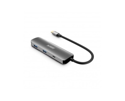 Urban Factory Hubee HUB 4 en 1- USB-C Macho - USB-A/USB-C/HDMI Hembra - 100W PD - Color Gris Metal