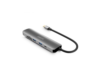 Urban Factory Hubee HUB 6 en 1 - USB-C Macho - USB-A/HDMI/USB-C/SD/MSD Hembra - 100W PD - Color Gris Metal