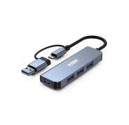 Urban Factory Minee HUB 4 en 1 - USB-A/C Macho - USB-A Hembra - Color Gris Metal