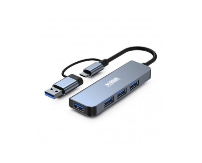 Urban Factory Minee HUB 4 en 1 - USB-A/C Macho - USB-A Hembra - Color Gris Metal