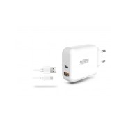 Urban Factory Powee Cargador de Pared USB-C de 45W y USB-A de 18W - Cable USB-A a USB-C de 1m - Color Blanco