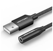 Vention Adapatador de Audio - Jack 3.5mm Hembra - USB-C Macho - Chaqueta Trenzada de Algodon - Cable 25cm - Aluminio - Color Negro