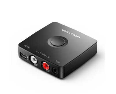 Vention Adaptador de Audio Inalambrico - Carcasa en ABS - Bluetooth 5.1 - 2xRCA - Jack 3.5mm - Alcance 10m - Cable de Carga USB-C y Audio Incluidos - Color Negro