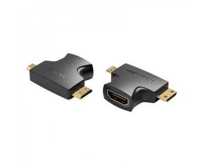 Vention Adaptador HDMI Hembra a Micro HDMI Macho - Mini HDMI Macho - Color Negro