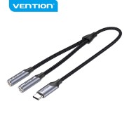 Vention Adaptador USB-C a TRS - Sonido Hi-Fi - Chip VT0200 - Carcasa de Aluminio - Antinudos - Resistente al Desgaste - Color Gris