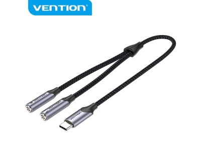 Vention Adaptador USB-C a TRS - Sonido Hi-Fi - Chip VT0200 - Carcasa de Aluminio - Antinudos - Resistente al Desgaste - Color Gris