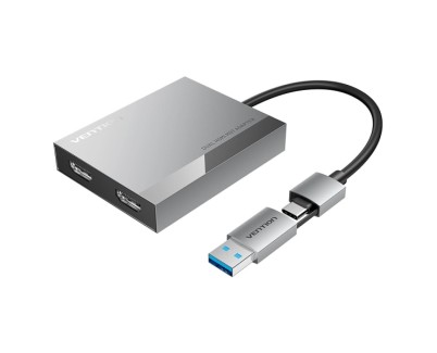 Vention Adaptador USB Tipo-C/USB-A Macho a  2xHDMI 2.0 Hembra - 4K MST - 0.15m - Color Gris