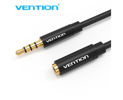 Vention BHBBG Cable de Extension de Audio - Estereo - Contactos Ba&ntilde;ados en Oro - Diametro 3.5 mm - Color Negro