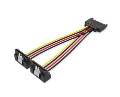 Vention Cable Alimentacion SATA - Longitud 0.15m - 15P Macho - 2x15P Hembra Acodado - 18 AWG - Color Negro