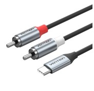 Vention Cable DAC de Audio - Longitud 1m - 2xRCA - USB-C - Chaqueta de TPE - Carcasa de Aluminio - Color Gris