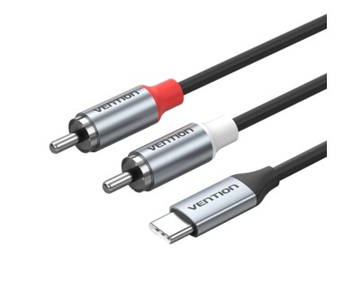 Vention Cable DAC de Audio - Longitud 2m - 2xRCA - USB-C - Chaqueta de TPE - Carcasa de Aluminio - Color Gris