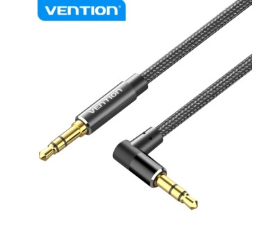 Vention Cable de Audio - Conector Angulo 90º - Chapado en Oro - Carcasa de Aluminio - Cobre Esmaltado - TPE Trenzado - Color Negro