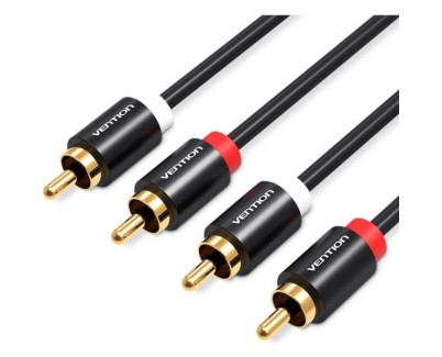 Vention Cable de Audio Estereo - Longitud 2m - 4xRCA Macho - Aluminio - PVC - 29 AWG - Color Negro