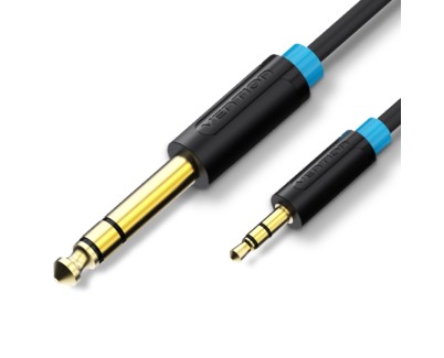 Vention Cable de Audio Estereo - Longitud 5m - Jack 6.5mm - Jack 3.5mm - Conectores Chapados en Oro - Blindaje Multicapa - Color Negro
