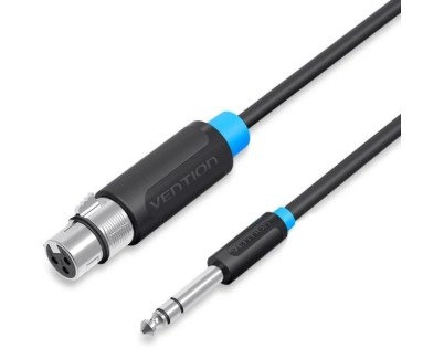 Vention Cable de Audio - Longitud 3m - TRS 6.5mm - XLR Hembra - Blindaje Multicapa - Color Negro