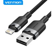 Vention Cable de Carga USB-A/Lightning - Aluminio y Algodon Trenzado - 480Mbps - 2.4A - 2m - Color Negro