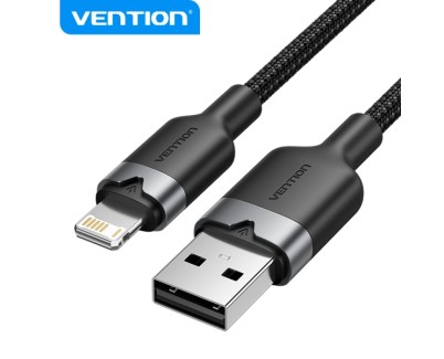 Vention Cable de Carga USB-A/Lightning - Aluminio y Algodon Trenzado - 480Mbps - 2.4A - 2m - Color Negro