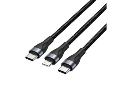 Vention Cable de Carga USB-C a USB-C y Lightning - 480Mbps - Aluminio/PVC - 3A/27W/60W - Color Negro