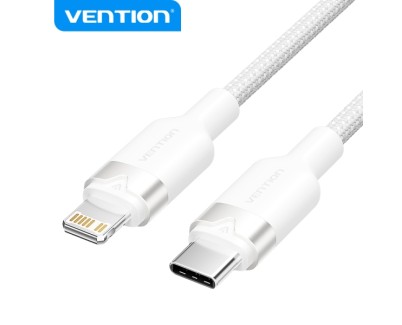 Vention Cable de Carga USB-C/Lightning - Aluminio Trenzado - 480Mbps - 3A - 27W Max - Color Blanco