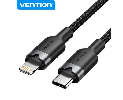 Vention Cable de Carga USB-C/Lightning - Aluminio Trenzado - 480Mbps - 3A - 27W Max - Color Negro