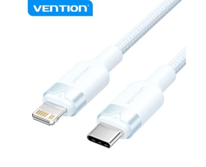 Vention Cable de Carga USB-C/Lightning - Aluminio y Algodon Trenzado - 480Mbps - 3A - 27W Max - Color Azul