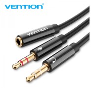 Vention Cable Estereo 2x Jack 3.5 Macho a Jack 3.5 Hembra - 0.3m - Color Negro