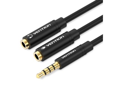 Vention Cable Estereo Divisor Jack 3.5 Macho a 2x Jack 3.5 Hembra - 0.3m - Color Negro