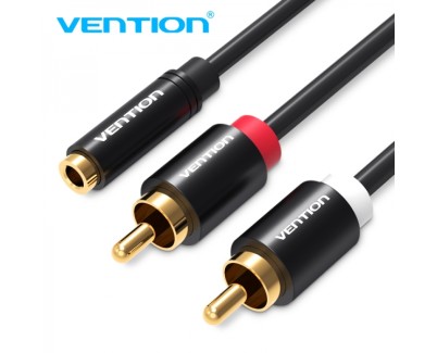 Vention Cable Estereo Jack 3.5 Hembra a 2x RCA Macho - 1m - Color Negro