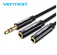 Vention Cable Estereo Jack 3.5 Macho a 2x Jack 3.5 Hembra - 0.3m - Color Negro
