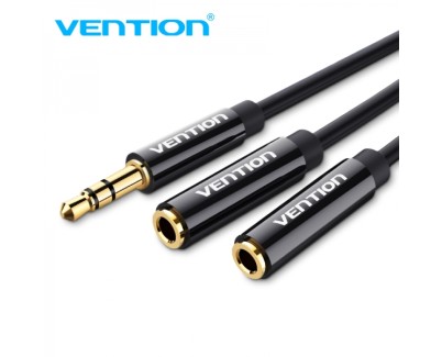 Vention Cable Estereo Jack 3.5 Macho a 2x Jack 3.5 Hembra - 0.3m - Color Negro