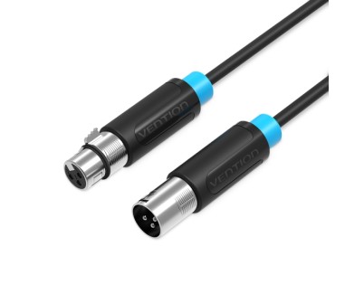 Vention Cable Extensor de Audio - Longitud 1m - XLR Macho - XLR Hembra - Blindaje Multicapa - Color Negro