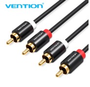 Vention Cable RCA Estereo - Interfaz Dorada Plateada - Conductor de Bronce Esmaltado - Material de Aluminio y PVC - Color Negro