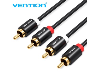 Vention Cable RCA Estereo - Interfaz Dorada Plateada - Conductor de Bronce Esmaltado - Material de Aluminio y PVC - Color Negro