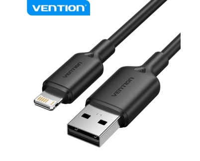 Vention Cable USB 2.0 Lightning - Transmision 480Mbps - Salida 2.4A - Conductor Bronce Enlatado - Color Negro