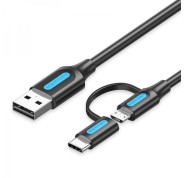 Vention Cable USB 2.0 Macho a MicroUSB+USB-C Macho - 0.5m - 3A 60W 480Mbps - Color Negro