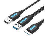 Vention Cable USB 3.0 A-Micro-B Alta Velocidad 5Gbps - Conductor de Cobre Esmaltado - Fuente de Alimentacion 3A - Color Negro