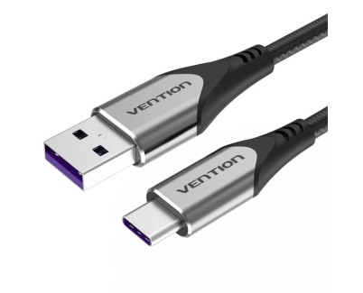 Vention Cable USB-A 2.0 a USB-C 2.0 5A 100W - 1m - Trenzado - Color Gris