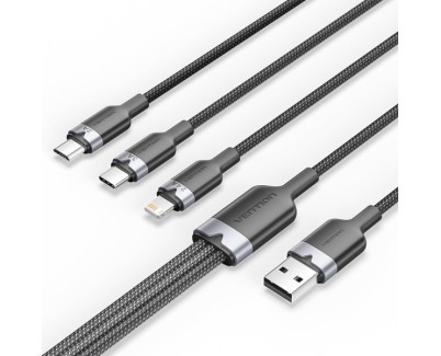 Vention Cable USB-A 2.0 a USB-C, Lightning, Micro-B 3A - 1.5m - Trenzado - Color Negro