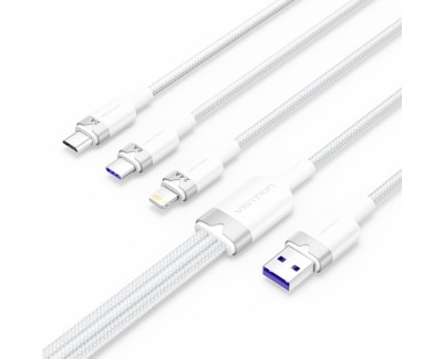 Vention Cable USB-A 2.0 a USB-C, Lightning, Micro-B 6A - 1.5m - Trenzado - Color Blanco