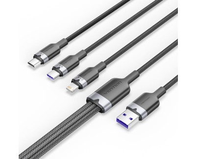 Vention Cable USB-A 2.0 a USB-C, Lightning, Micro-B 6A - 1.5m - Trenzado - Color Negro