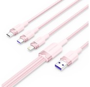 Vention Cable USB-A 2.0 a USB-C, Lightning, Micro-B 6A - 1.5m - Trenzado - Color Rosa