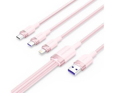 Vention Cable USB-A 2.0 a USB-C, Lightning, Micro-B 6A - 1.5m - Trenzado - Color Rosa