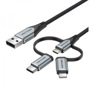 Vention Cable USB-A a USB-C/MicroUSB/Lightning Macho - 1m - Color Gris