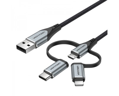 Vention Cable USB-A a USB-C/MicroUSB/Lightning Macho - 1m - Color Gris