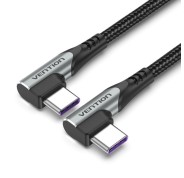 Vention Cable USB-C 2.0 a USB-C 2.0 5A 100W - 0.5m - Trenzado - Acodado en los Dos Extemos - Color Gris