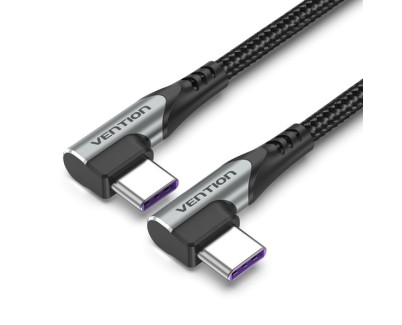 Vention Cable USB-C 2.0 a USB-C 2.0 5A 100W - 0.5m - Trenzado - Acodado en los Dos Extemos - Color Gris