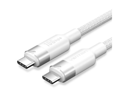 Vention Cable USB-C 3.2 - Potencia hasta 100W - Transmision 4K a 60 Hz - Longitud 1m - Recubrimiento de Nailon Trenzado - Velocidad hasta 10Gbps - Color Blanco