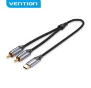 Vention Cable USB-C a 2 RCA - Cancelacion de Ruido Alta Fidelidad - Blindaje Multiple - Chip Audio Alta Gama - Color Gris