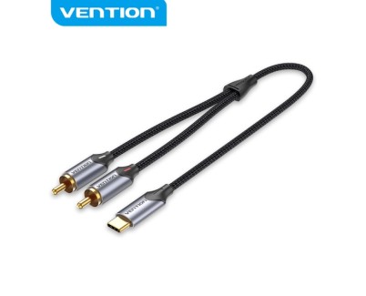 Vention Cable USB-C a 2 RCA - Cancelacion de Ruido Alta Fidelidad - Blindaje Multiple - Chip Audio Alta Gama - Color Gris
