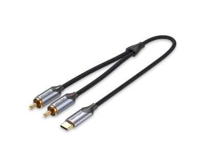Vention Cable USB-C a 2xRCA Macho - 2m - Trenzado - Color Gris